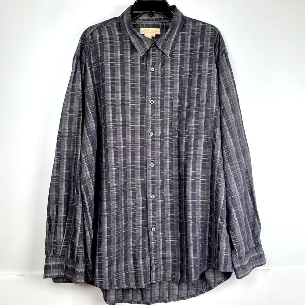 Seersucker Cotton Shirt Mens Size XXL Gray Button Down Abstract Long Sleeve